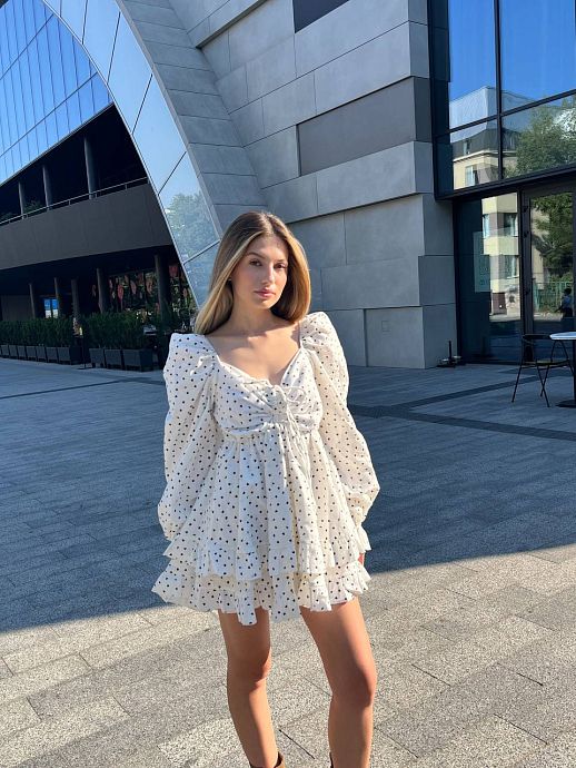 Cotton dress white with black hearts