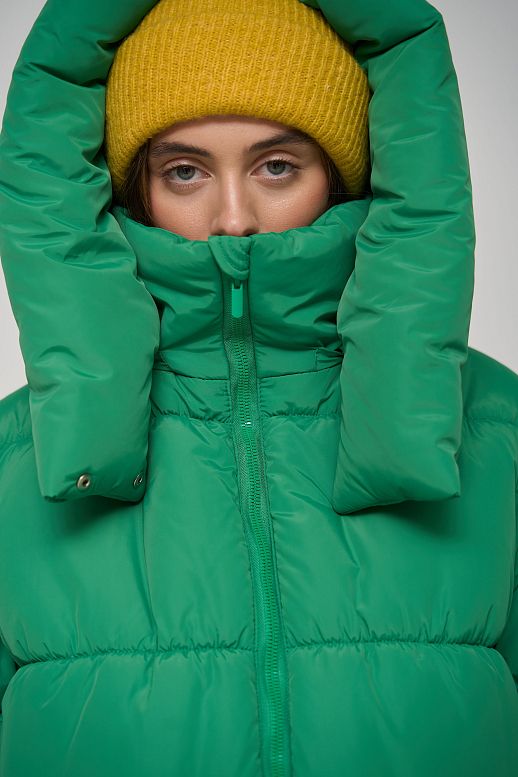 Green cropped coat with zipper