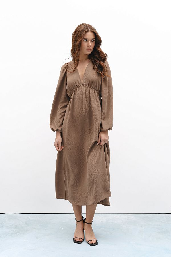 Open back maxi dress in dark beige colour back01/05 № 1