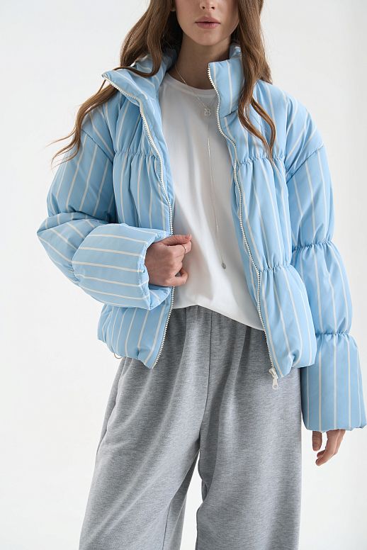 Short coat with collar blue with stripes - №2