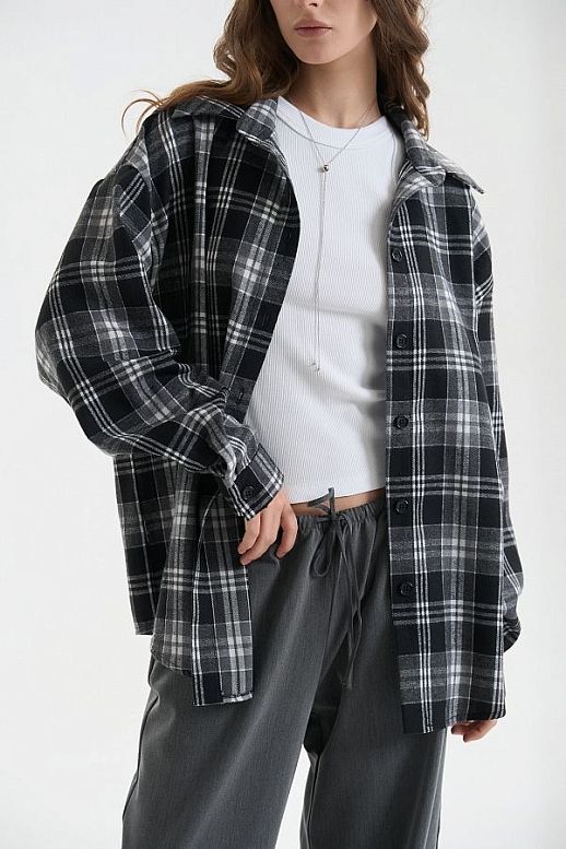 Oversized plaid shirt black - №2