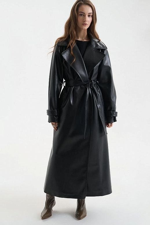 Maxi trench eco-leather on suede without patches black - №2