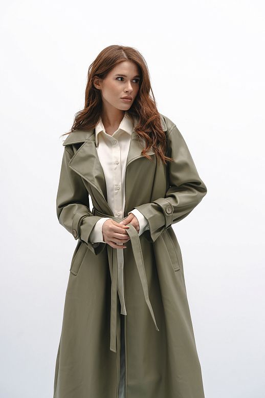 Maxi trench eco-leather on suede without patches olive
