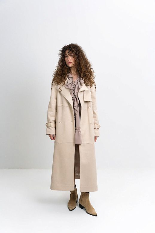 Ivory suede trench with lining - №2