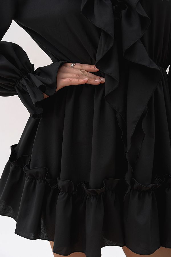 Mini dress black with flounces flouns01/06 № 4