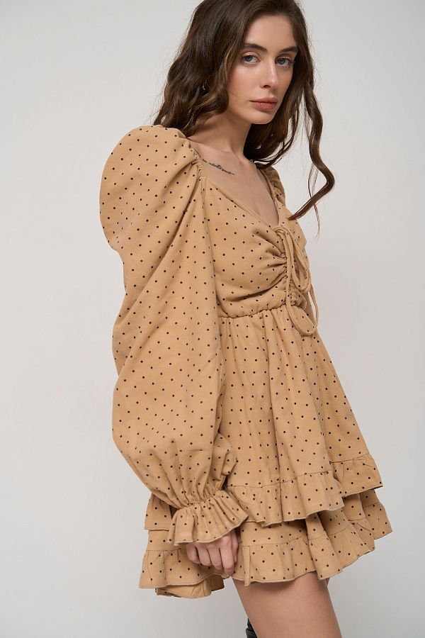 Cotton dress beige in black peas D0923/1/20 № 4