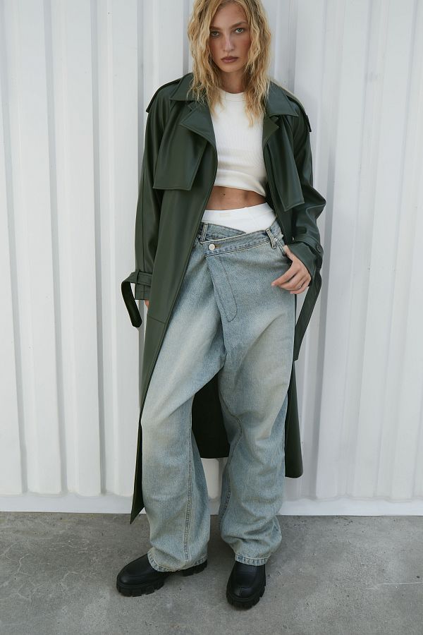 Dark green eco-leather trench coat on suede С0321/8  № 2