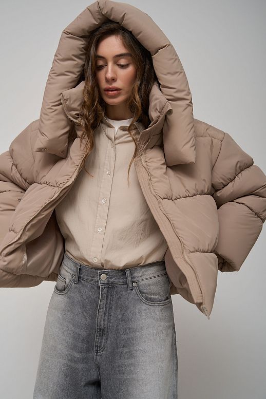 Beige cropped coat with zipper - №2