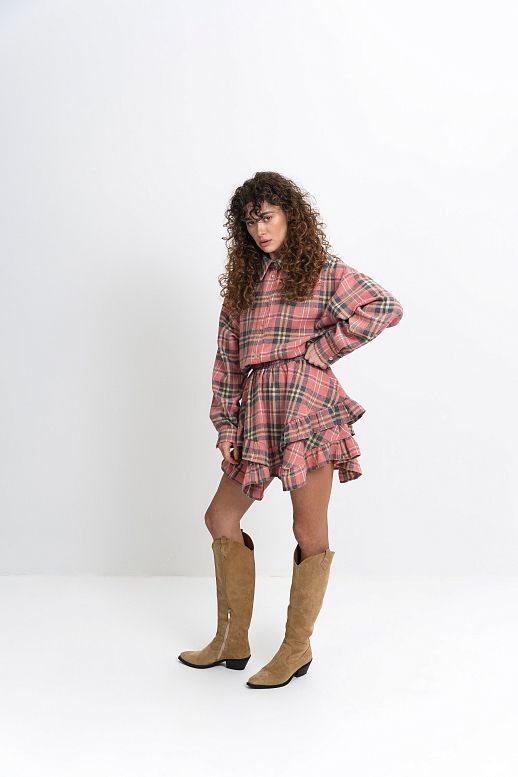 Plaid mini skirt pink