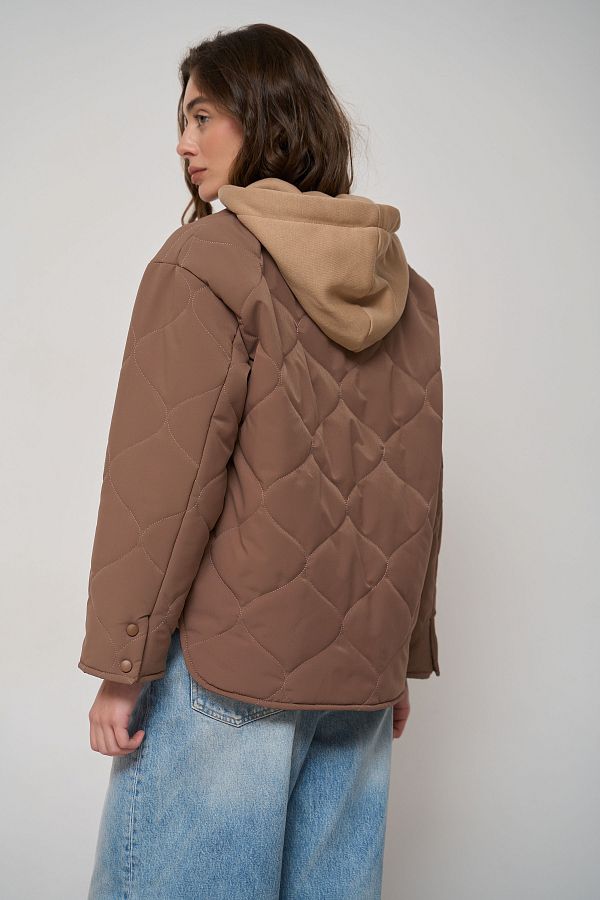 Brown coat with knitted hood KR9901  № 4
