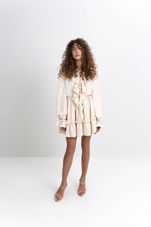 Mini dress light beige with flounces