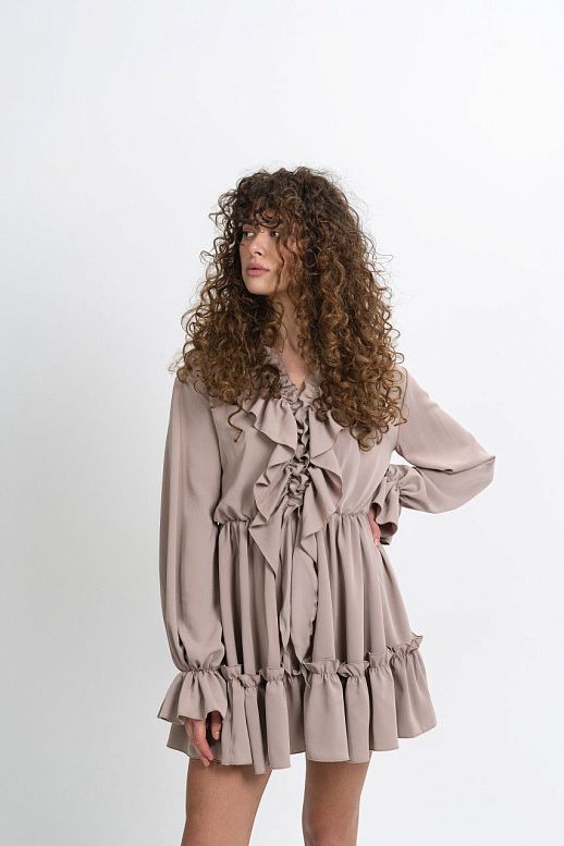 Mini dress beige with flounces