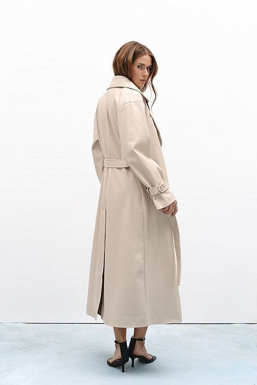 Maxi trench eco-leather on suede without patches beige - №2