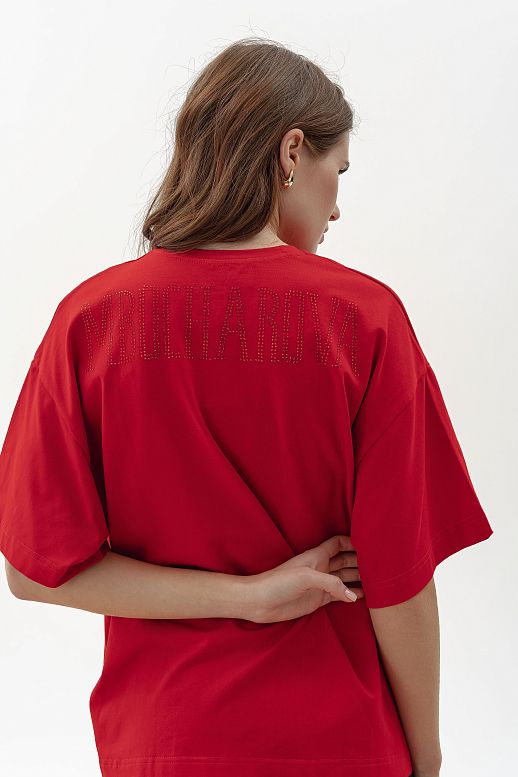 T-shirt with rhinestones red - №2