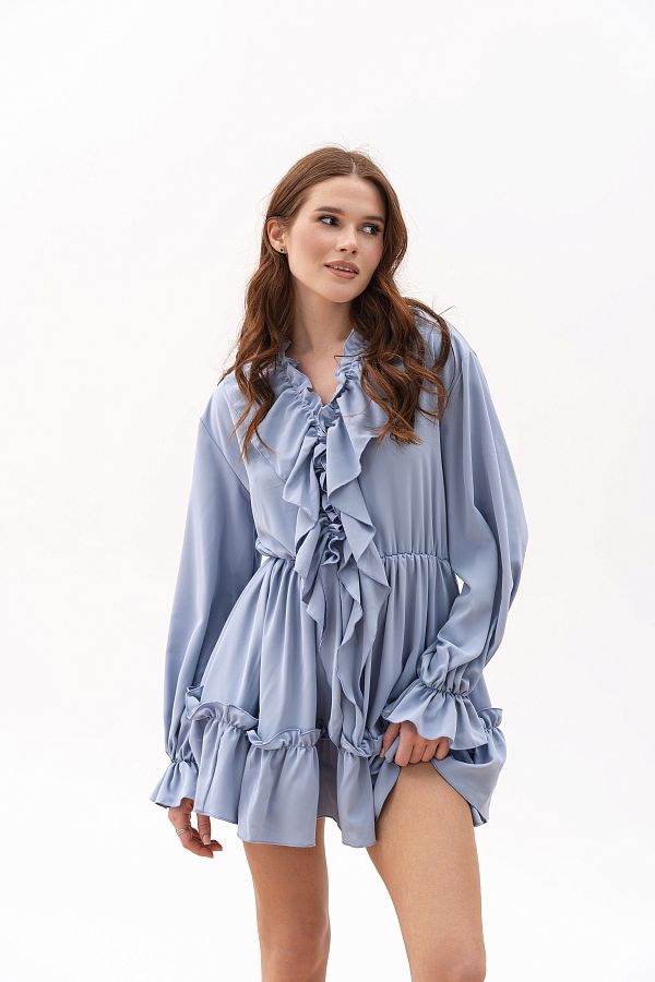 Mini dress blue with flounces flouns01/05 № 1