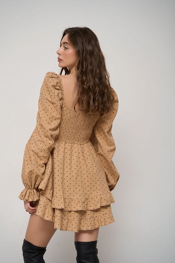 Cotton dress beige in black peas D0923/1/20 № 3