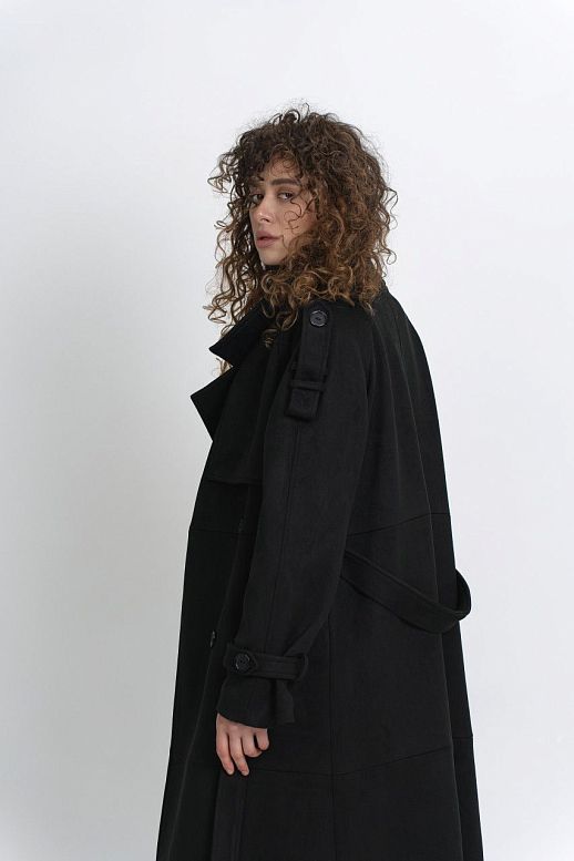 Black suede trench with lining - №2