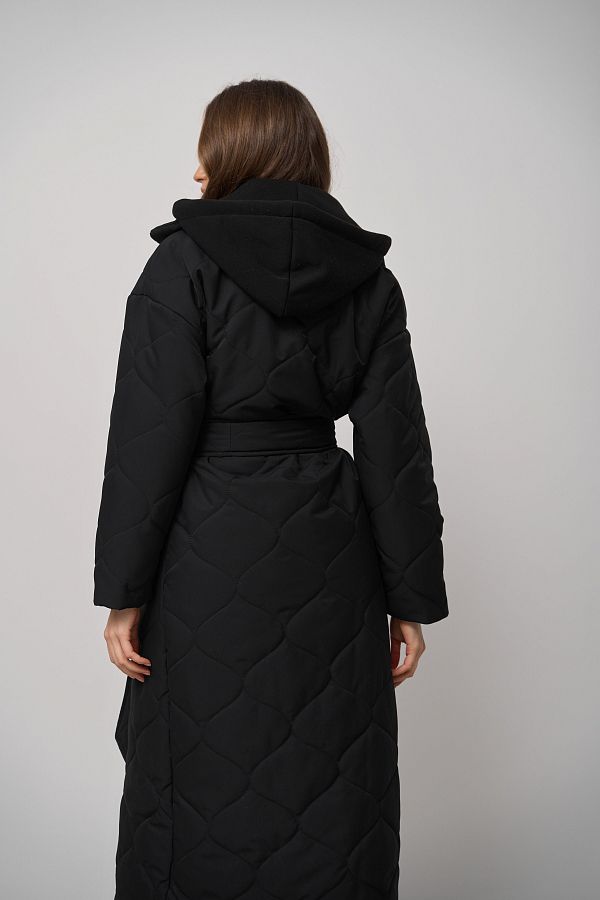 Long black coat with strap and detachable hood K0722/23  № 3