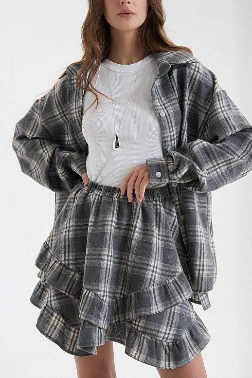 Oversized plaid shirt grey - №2