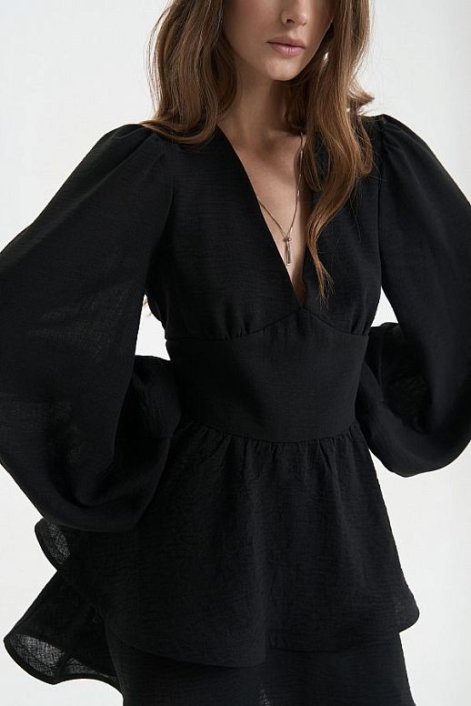 Linen dress with double skirt black - №2