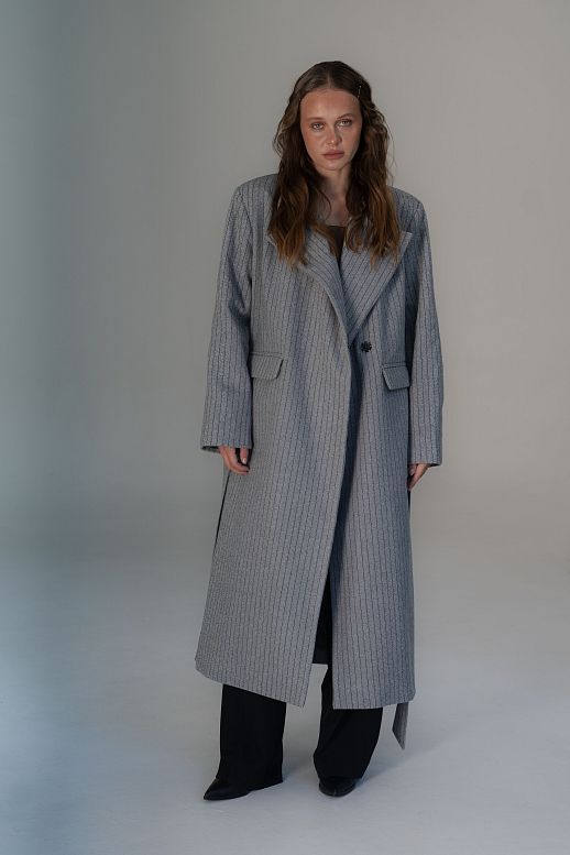 Gray insulated overcoat with stripes - №2