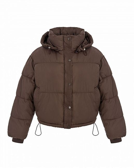 Short down jacket with hood brown