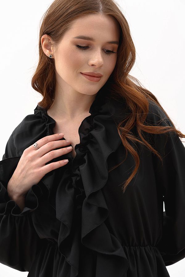 Mini dress black with flounces flouns01/06 № 3