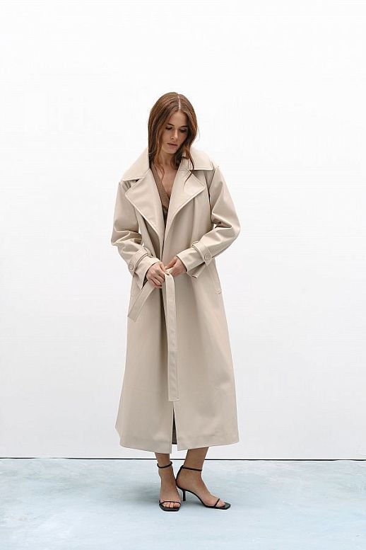 Maxi trench eco-leather on suede without patches beige
