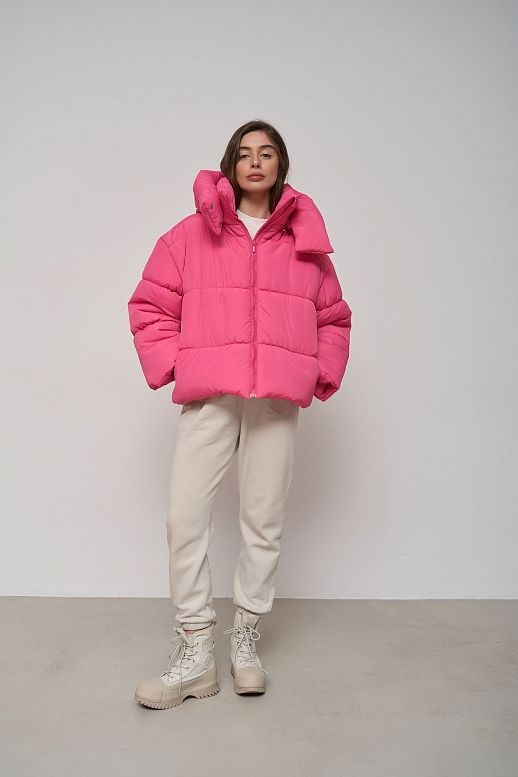 Pink cropped coat with zipper