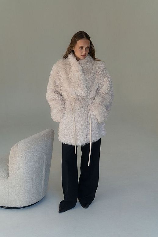 Lengthened fur overcoat ivory  - №2