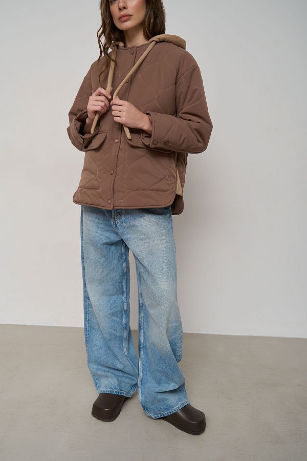 Brown coat with knitted hood KR9901  № 3