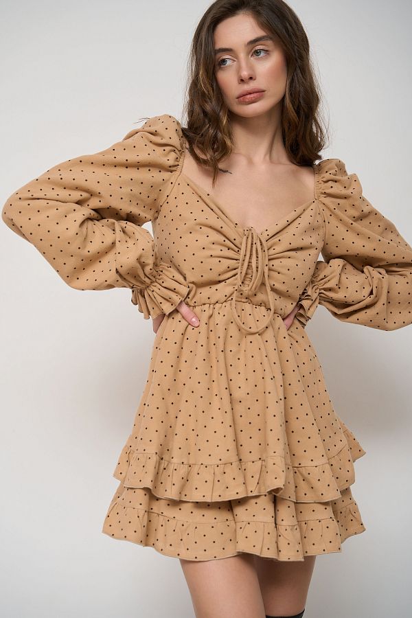 Cotton dress beige in black peas D0923/1/20 № 1