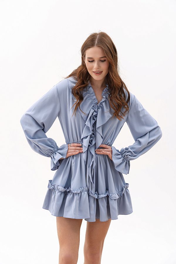 Mini dress blue with flounces flouns01/05 № 3