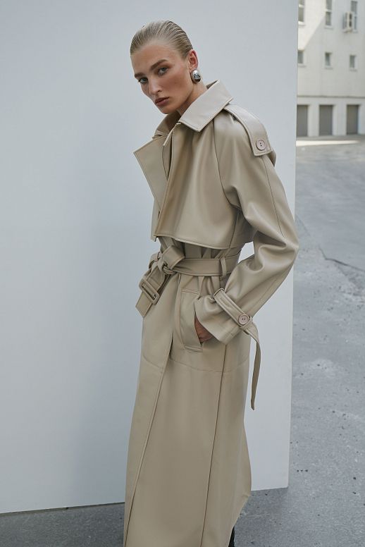 Light beige eco-leather trench coat on suede - №2