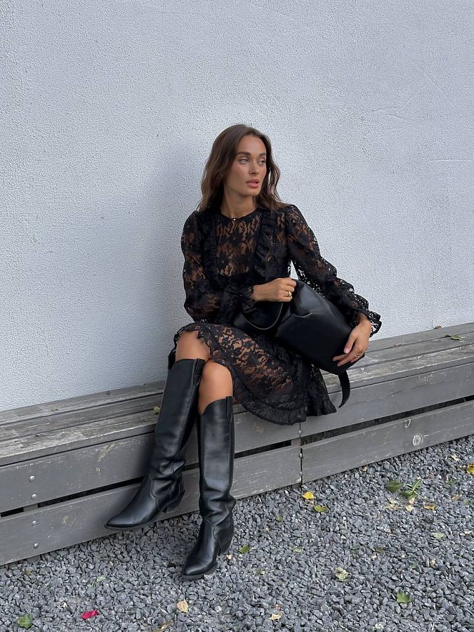 Mini dress with lace in black colour 180500/1 № 2