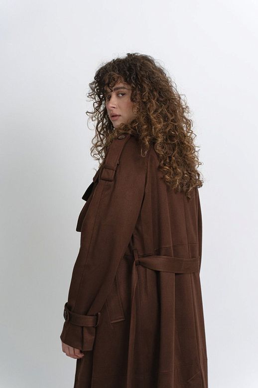 Brown suede trench with lining - №2
