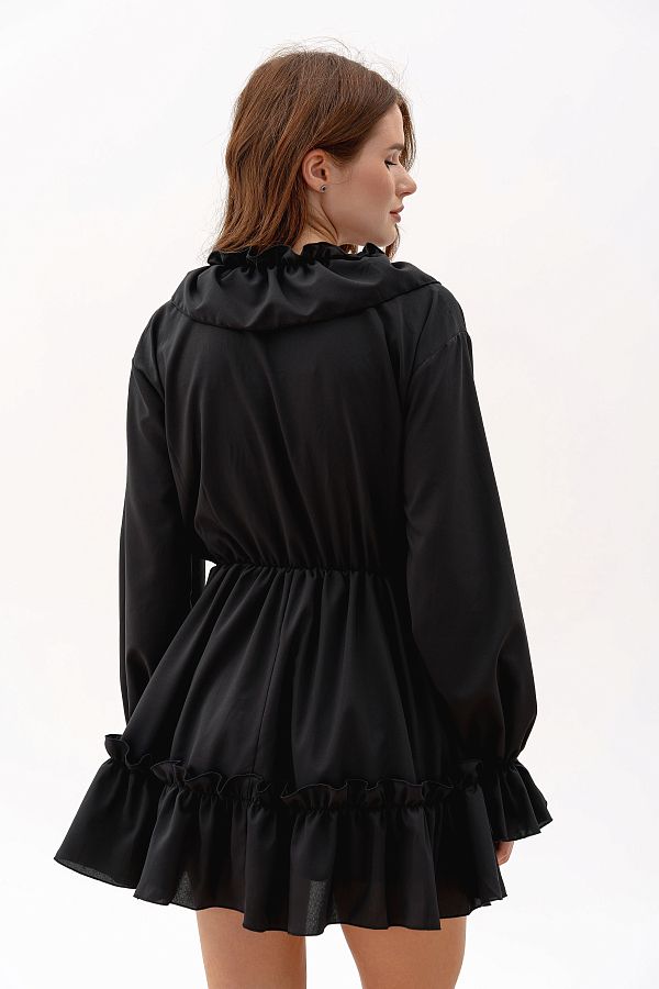 Mini dress black with flounces flouns01/06 № 5