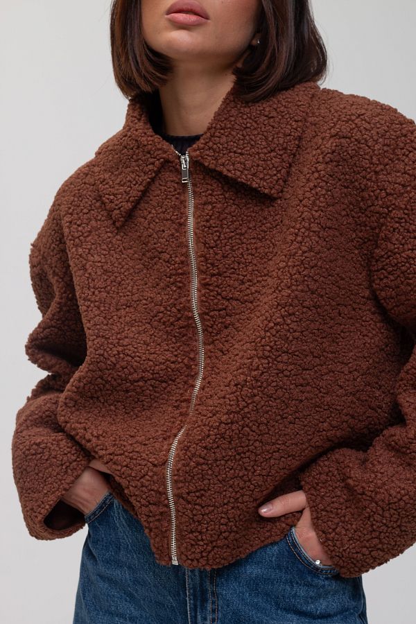 Brown fur jacket SHB03  № 3