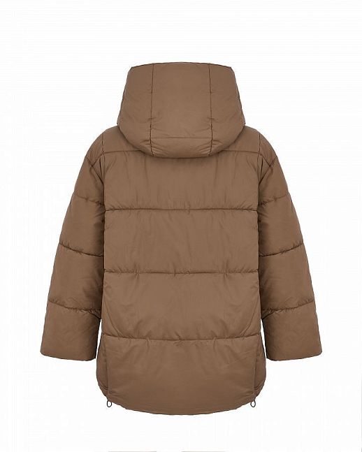 Lengthened beige down jacket with hood  - №2