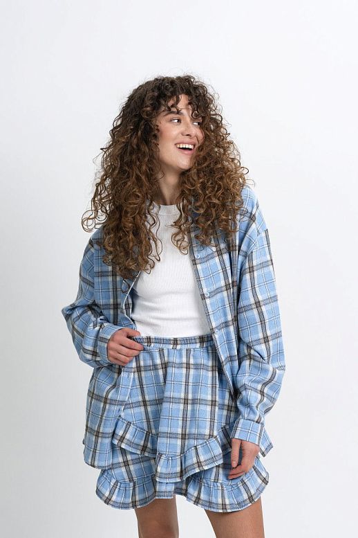 Oversized plaid shirt blue - №2