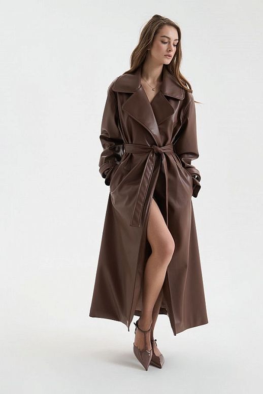  Maxi trench eco-leather on suede without patches brown - №2
