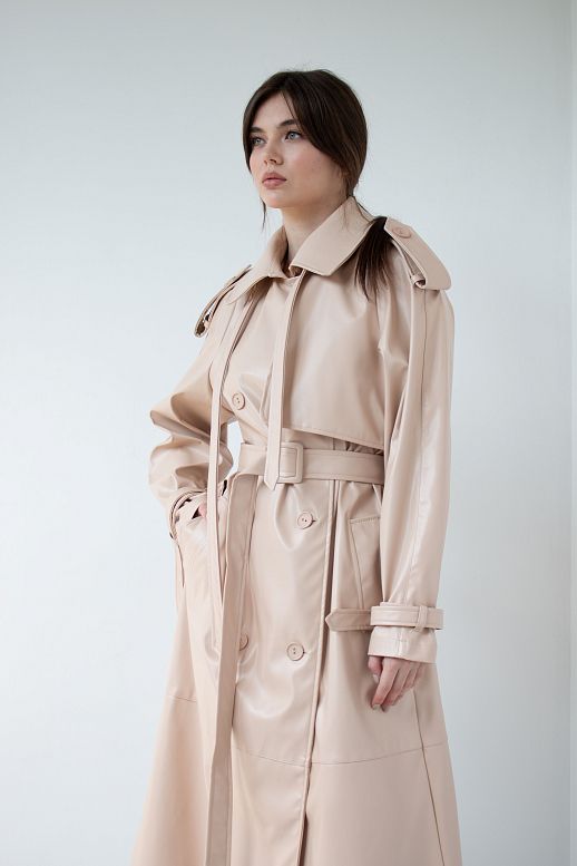Beige eco leather trench on fabric base with patches - №2