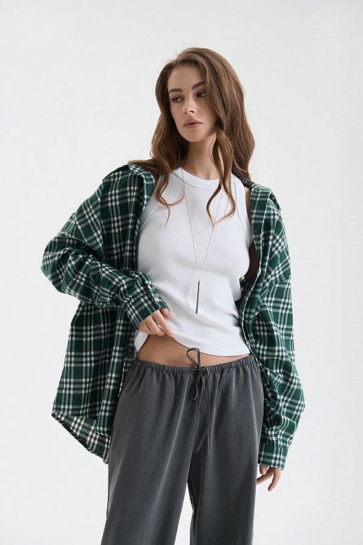 Oversized plaid shirt green - №2