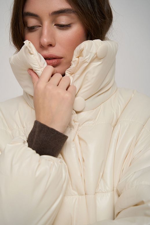 Elongated high collar coat ivory with buttons - №2