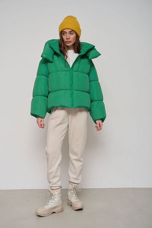 Green cropped coat with zipper - №2