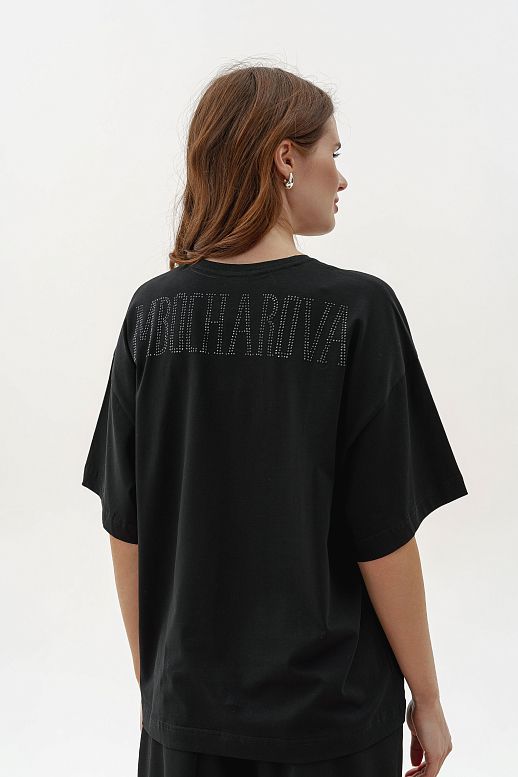 T-shirt with rhinestones black - №2