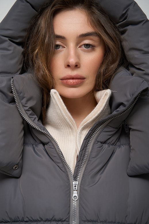 Charcoal gray cropped coat with zipper