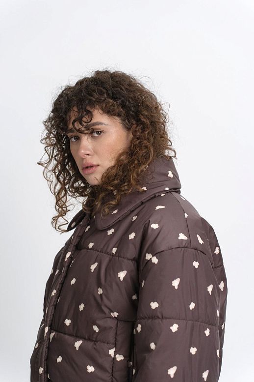 Short coat with collar chocolate with flowers
