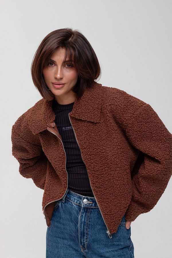 Brown fur jacket SHB03  № 4