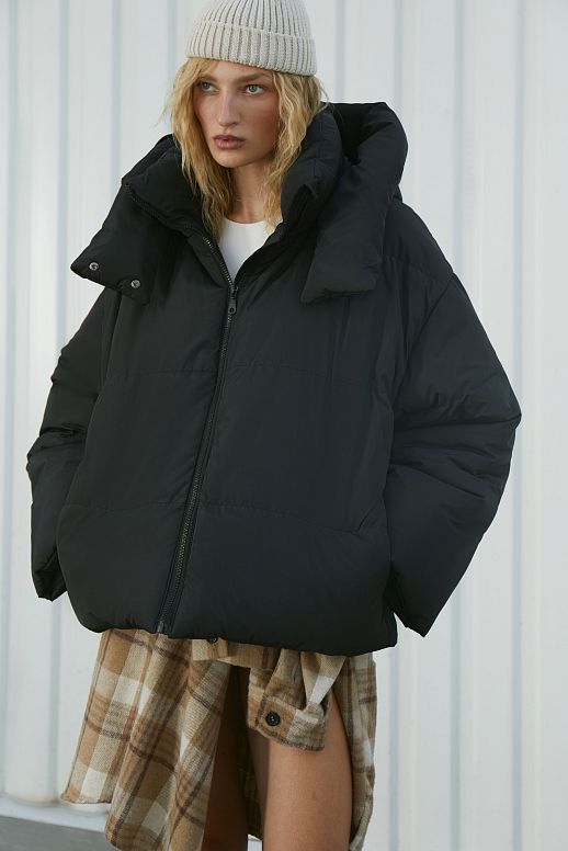 Black cropped coat with zipper - №2